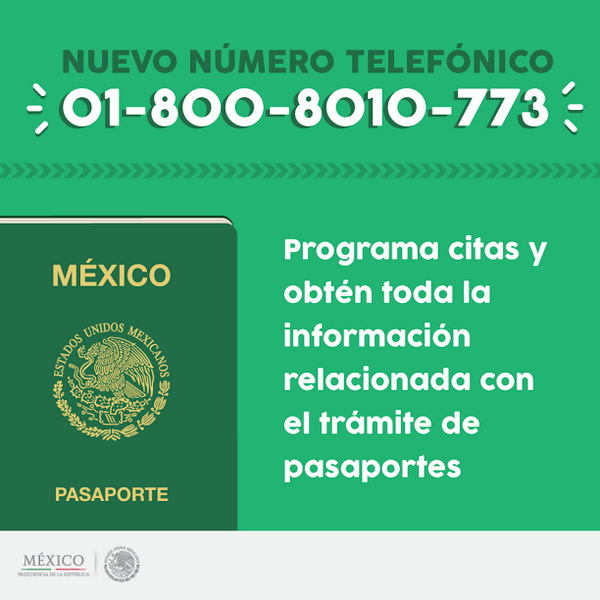 gobmx's tweet photo. Nuevo número de atención telefónica para tramitar tu #PasaporteMexicano http://t.co/1pQTVYQWxq @SRE_mx  #MEX