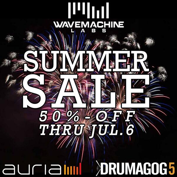 WaveMachineLabs's tweet image. Summer Sale! Drumagog and Auria are 50%-off through Sunday, July 6th. Auria LE upgrade half-off too!