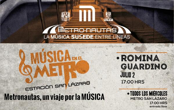 Fundacion_UNAM's tweet photo. ¡Hoy la #música #SuSede en el metro! @RominaGuardino en concierto en metro San Lázaro a las 17 hrs. ¡Te esperamos! http://t.co/ACY7Ot891q