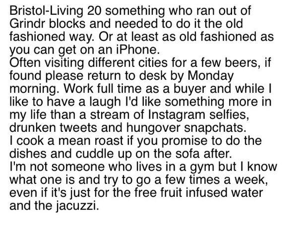 Scoundrelicious's tweet photo. So this is my online dating profile text. Would you message me? http://t.co/HnUbaSVai2