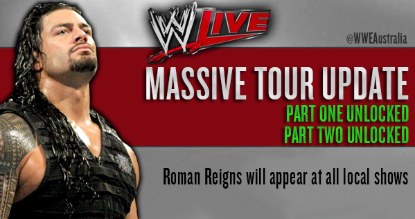 WWEAustralia's tweet photo. TOUR UPDATE #2: @WWERomanReigns will appear at all Australian WWE Live shows. http://t.co/4Bh9Tv4IQu
