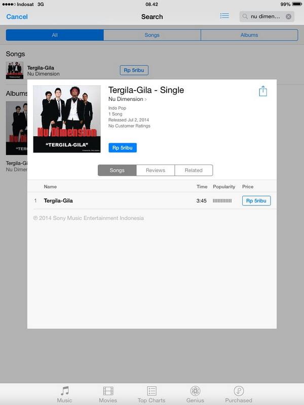 SonyMusicID's tweet photo. "Tergila Gila" dari @ItsNuDimension juga udah tersedia di @iTunesMusic. Klik ==> 
https://t.co/YYNafyWoRt http://t.co/gJu5qyyQNr