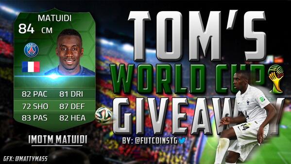 tradewithjames's tweet photo. 💥 iMOTM Matuidi Giveaway! 💥

💭 MUST RT.
💭 MUST FOLLOW ME AND @xFIFAStinger 
💭 S/O = x3 ENTRY!

WINNER AT ENOUGH RTs! http://t.co/tOfMky3iGb