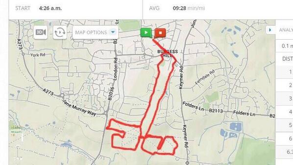 DerrenBrown's tweet image. Kudos to the person who plotted out the route for the Burgess Hill 10k Run this year. No-one noticed at the time.
