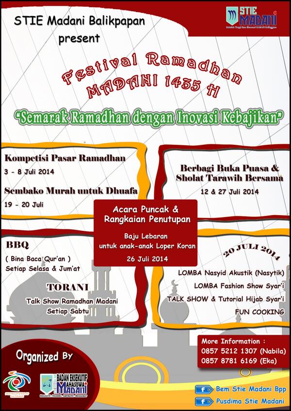 Ikutilah Festival Ramadhan STIE MADANI BALIKPAPAN 1435 H "Semarak Ramadhan Dengan Inovasi Kebajikan" Be there yaaaaa