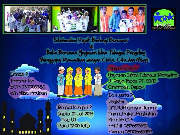 pajakberbagi's tweet photo. Silahturahmi Pajak Berbagi Bersama &amp; Buka Bersama Yayasan Islam Tubagus Pangeling. Sabtu, 12 Juli 2014 http://t.co/0M1NZaRMda