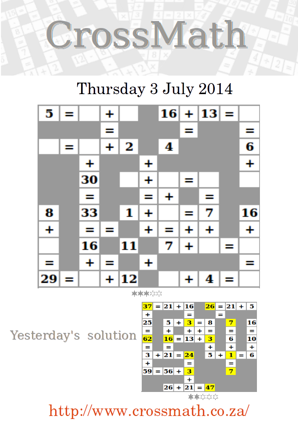 CrossMath's tweet photo. New daily cross math puzzles. Enjoy! http://t.co/5PMg460MYu