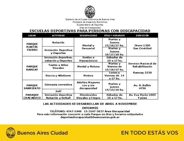 DeporteDiscaBA's tweet photo. ¿Queres hacer deporte? Anotate en las "Escuelas Deportivas" Actividades totalmente gratuitas. http://t.co/4kbP169CBL
