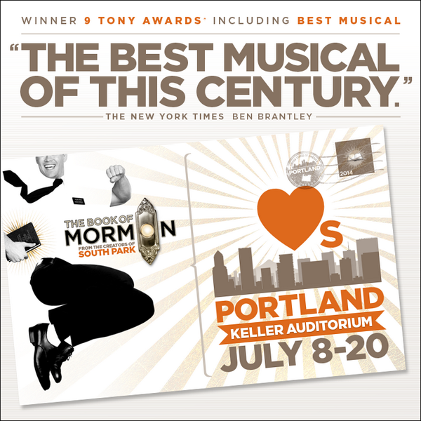 BookofMormon's tweet image. #HelloPortland! Follow and RT for a chance to win 2 tickets for July 9 at the Keller Auditorium! @portland_5