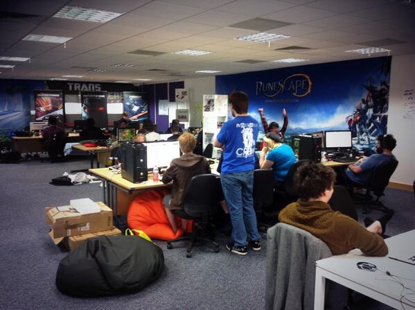 Jagex's tweet photo. Hour 29 here at Jagex HQ, & our #LeGameJam teams are showing no signs of slowing! Loads of innovation & creativity. http://t.co/X0Yuk3zK8f