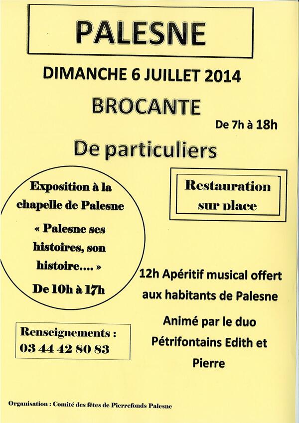 PierrefondsOT's tweet photo. Brocante à Palesne (hameau de Pierrefonds) dimanche 06 Juillet de 07h à 18h. Exposition à la chapelle http://t.co/l041A5Kl2k