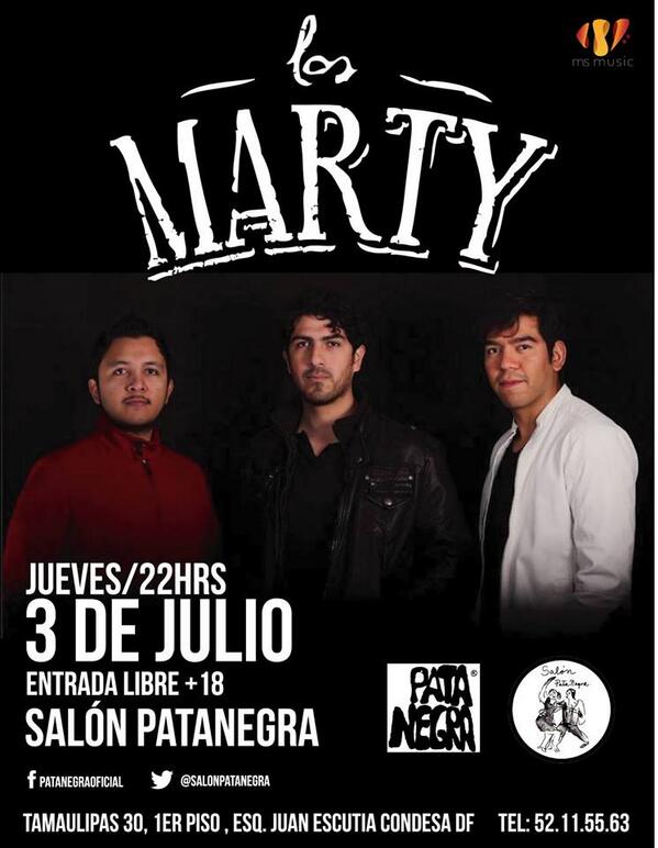 <a href="/losmarty/">Los Marty</a> en el <a href="/patanegramx/">Bar Pata Negra</a> 22:00 Entrada libre