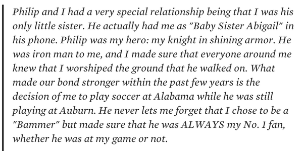 SBNation's tweet photo. Former @AuburnTigers star Philip Lutzenkirchen's sister wrote a beautiful letter on @aldotcom. http://t.co/UkOePTN1OW http://t.co/JkU9CTii81