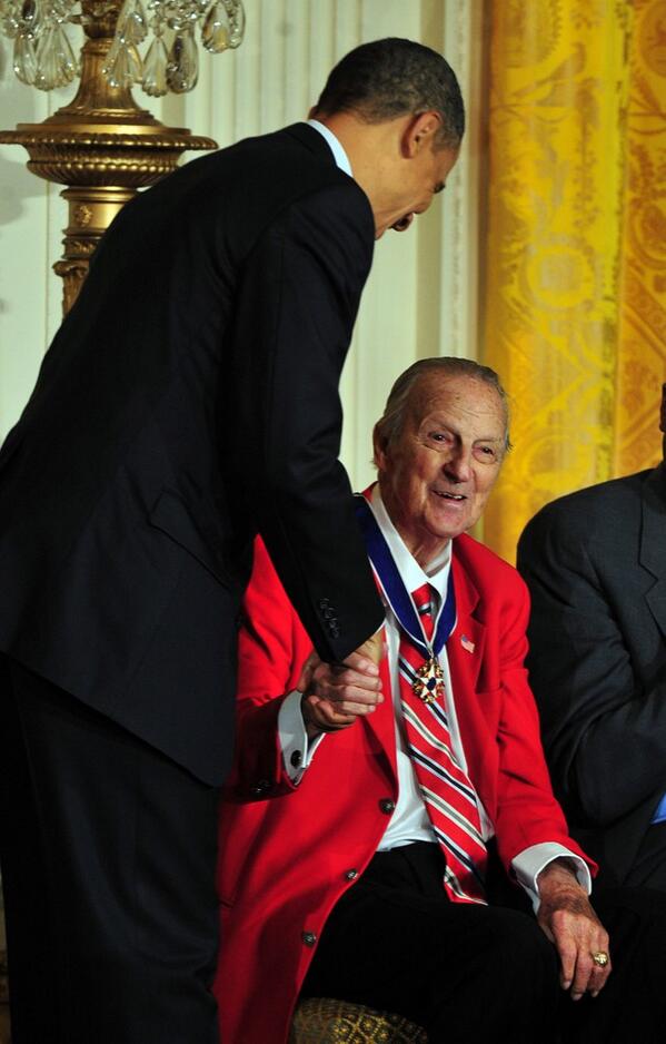Cardinals's tweet photo. #TBT Musial was awarded the Presidential Medal of Freedom in Feb 2011. Commemorative version at #CardsAuthentics! http://t.co/yQFepVyOiz