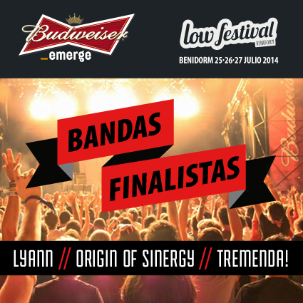 LowFestival's tweet photo. Los tres FINALISTAS de #BudweiserEmerge son
@LyannMusic, @OoSinergy y @Tremenda_Band ¡¡¡ENHORABUENA!!! http://t.co/BVPCN00A44