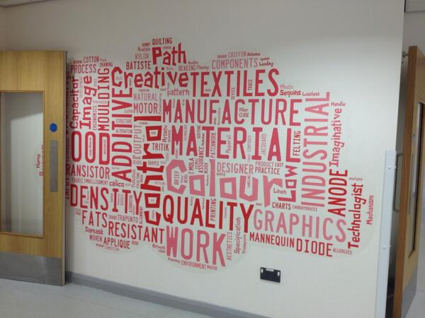 arttextiles77's tweet photo. @DT_Chat @MrsD_Helen here's our word cloud on our corridor. We don't have display boards but word clouds everywhere. http://t.co/Fw5FvjOrMG