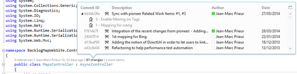 VisualStudio's tweet photo. BYA - good info on the Code Lens for Git improvements in #VS2013 Ultimate Update 3 RC - http://t.co/3iWQUMn1DC http://t.co/6C5jXNgv0N