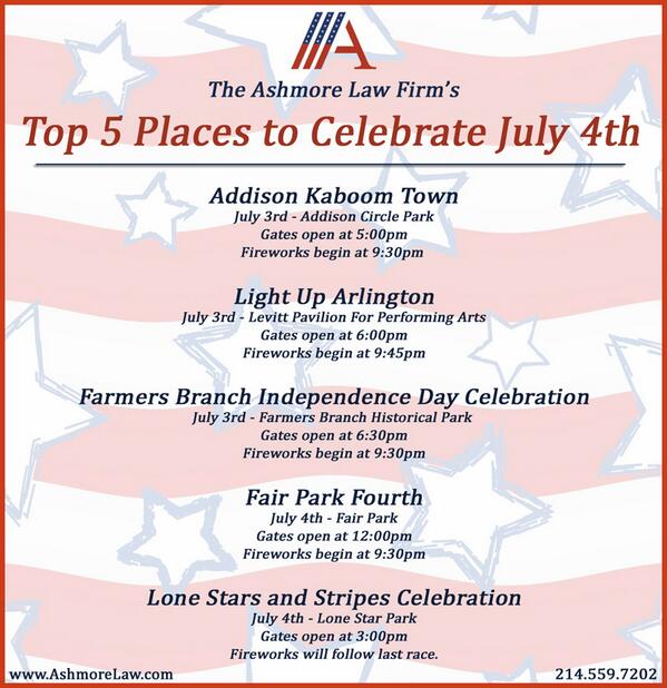 ashmorelaw's tweet image. Here it is - Our top 5 best places to watch fireworks this holiday weekend in DFW! #4thofJuly #ashmorelaw