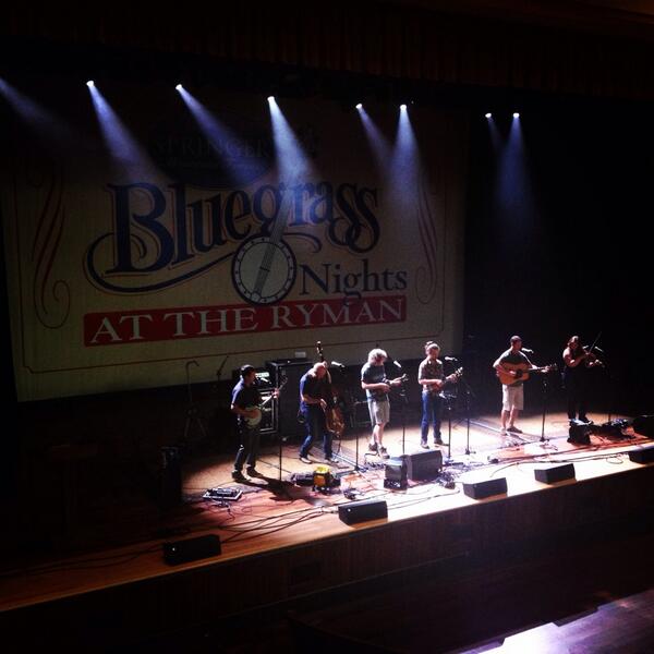 Soundcheck at @TheRyman with #JakeJolliff, @AllieKral and @sam_bush!  #bluegrassnights #ymsbsummer14