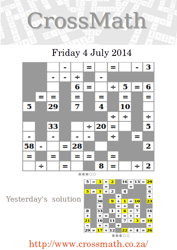 CrossMath's tweet photo. Today's #crossmath #puzzle, like yesterday, is on level 3, but combines the #subtraction and #division operations. http://t.co/hP5U2fnyU1