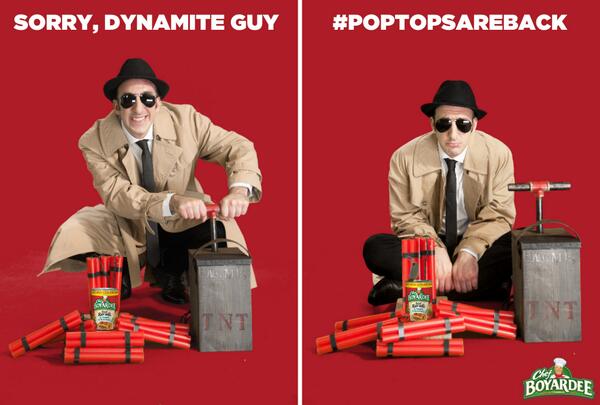 ChefBoyardee's tweet photo. Dynamite Guy blew his top when he found out Chef Boyardee #poptopsareback. http://t.co/qGPh7HAyGb