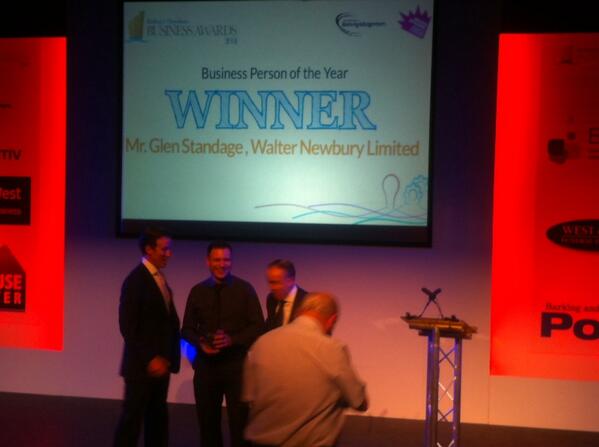 BDPost's tweet photo. Glen Standage, managing director of Walter Newbury Ltd is the Business Person of the Year #BDBAwards2014 @BDBawards http://t.co/KBPJIcrsKM