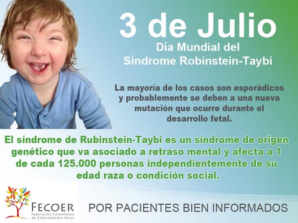 Día Internacional del Síndrome de Rubinstein-Taybi - 3 de julio Asociación  Española del Síndrome de Rubinstein-Taybi. (2020). 3 de julio - Día  Internacional del Síndrome de Rubinstein-Taybi (SRT). 03/07/2020, de FEDER  Sitio