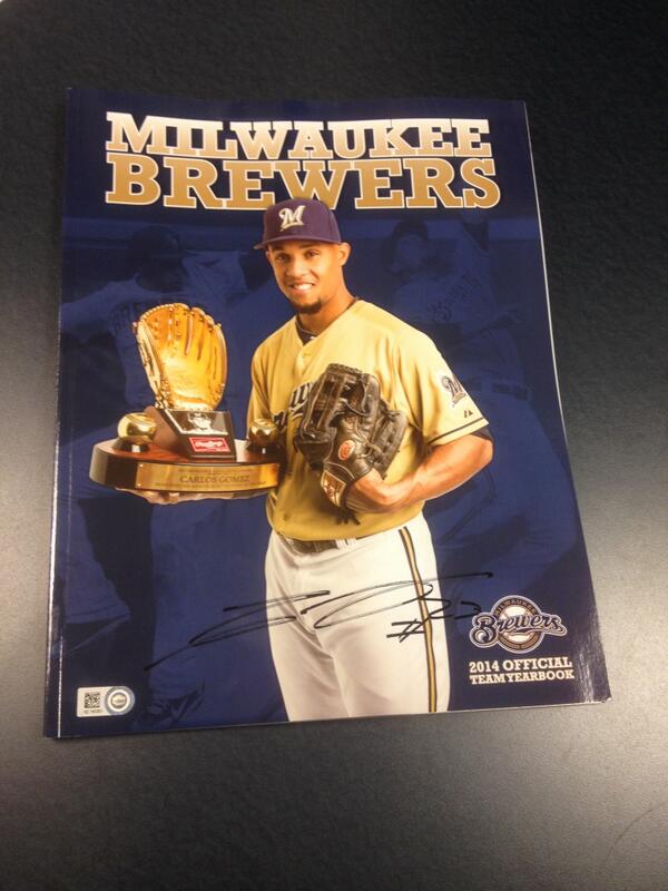 Brewers's tweet photo. #VOTEBREWERS at http://t.co/Ow65mhG2sy then RETWEET to win this yearbook signed by @C_Gomez27! #GoForGomez #whiff http://t.co/x9J0KKukAq