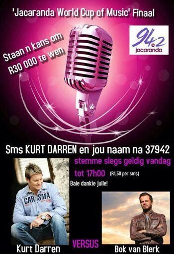 Wen R30 000!! SMS "KURT DARREN" en jou naam aan 37942 om ń kans te staan!! <a href="/SonyMusicAfrica/">Sony Music Africa</a> <a href="/KurtOfficial/">Kurt Darren</a> <a href="/Vrouekeur/">Vrouekeur</a>