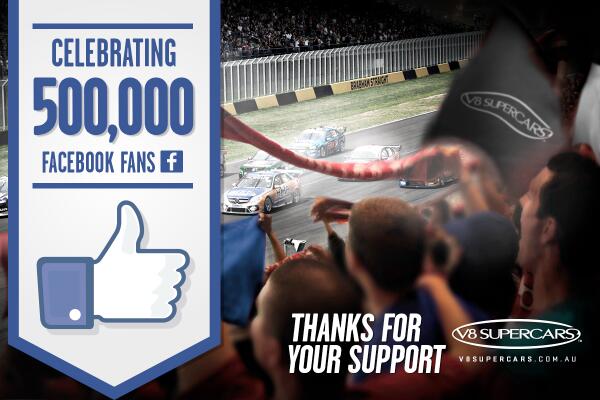 supercars's tweet photo. 500,000 Facebook Fans. Thank you to each and every one! #V8SC http://t.co/JSBkJqTbLk http://t.co/7C8uNvgBS0