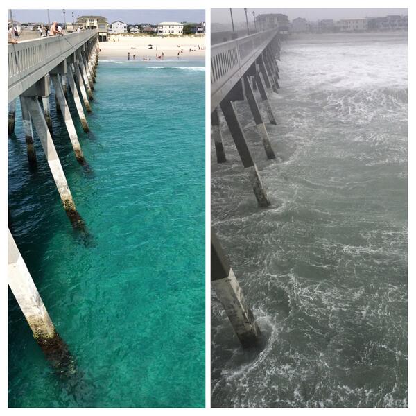 What a difference 2 weeks makes.. #HurricaneArthur #WrightsvilleBeach #johnniemercerpier