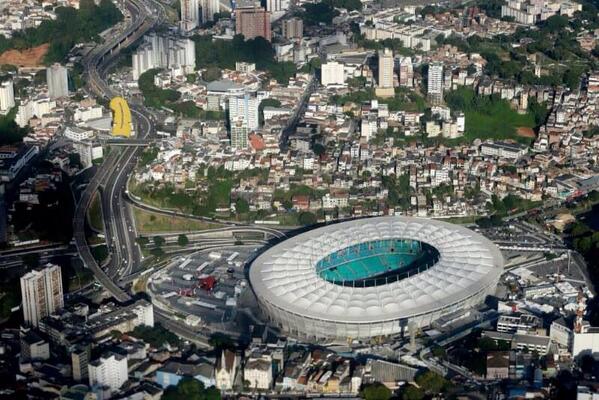 KNVB's tweet photo. Onze fotograaf maakte dit plaatje van de Arena Fonte Nova vanuit het vliegtuig. Morgen hier: #nedcos http://t.co/iEnkodyaos