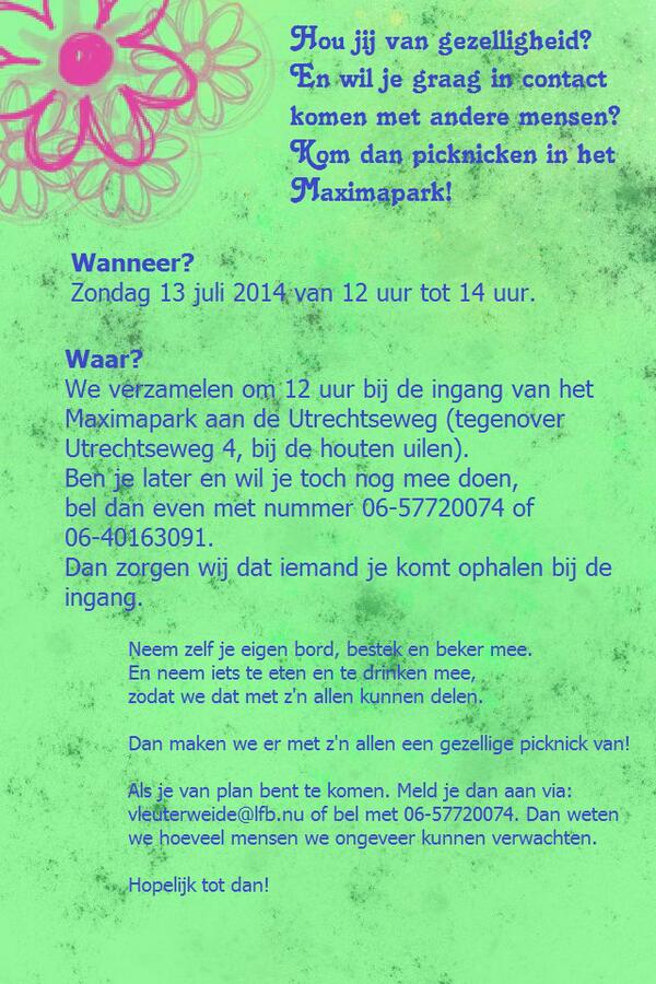 Kom ook op 13 juli gezellig picknicken in het Maximapark!