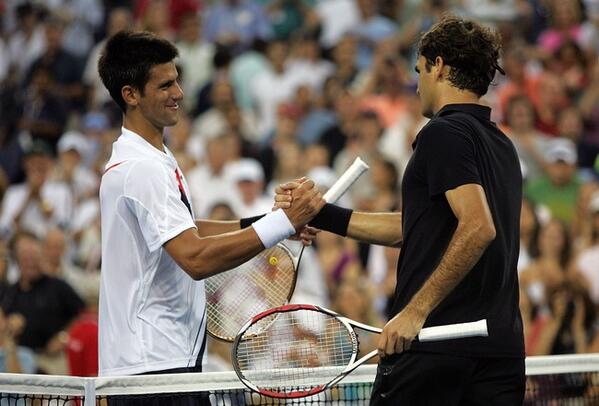 EdMcGrogan's tweet photo. The last time Djokovic faced Federer in a Slam final, Roger wore all-black, and Novak had no major titles. http://t.co/sp8ty1AE9h
