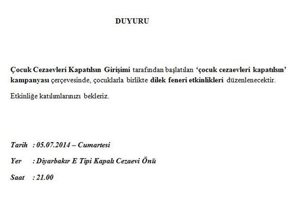 Çocuk cezaevleri kapatılsın girişimi - ETKİNLİK DUYURUSU