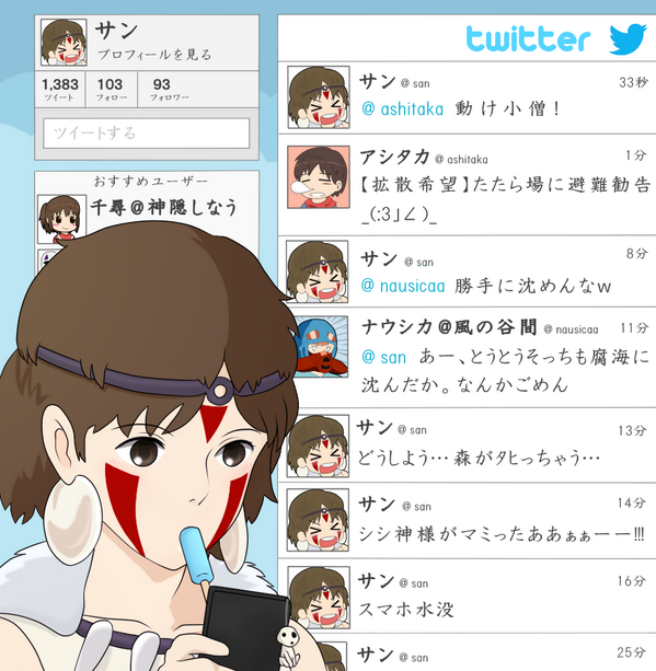 こあら雲 ジブリtwitterシリーズ第1弾 現代っ子サン もののけ姫 Http T Co D0xnqqofpd Twitter