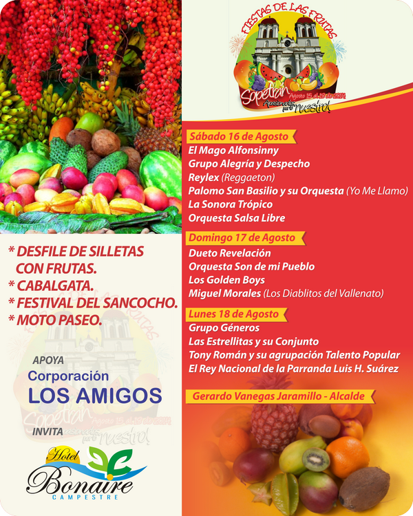 HotelBonaire's tweet photo. #Sopetrán en #Agosto en sus tradicionales Fiesta de las Frutas Sopetrán 2014. Invita @HotelBonaire . ¡Bienvenidos! http://t.co/dagV0Or1Rf