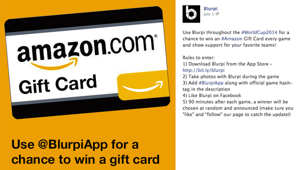 blurpiapp's tweet photo. Here’s your chance to win $10 Amazon gift card today  
Details here:https://t.co/oKBh4JWTOT #BRAvsCOL #WorldCup2014 
https://t.co/zfmcsFj4AG