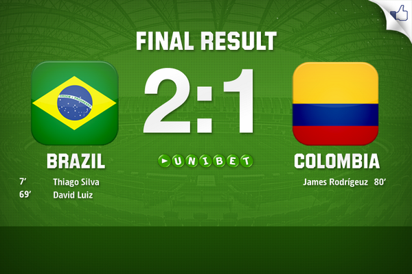 Full time: 2-1. #bracol First semi-final: Brazil - Germany!