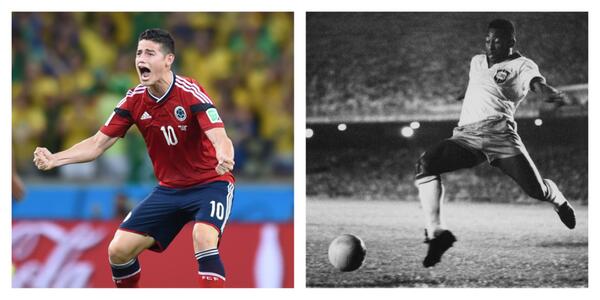 SportsCenter's tweet image. At 22, James Rodriguez is 2nd-youngest player to score 6 goals in a World Cup. 17-year-old Pelé did it in 1958.
