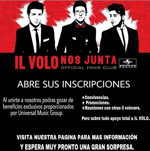 IlVoloNosJunta's tweet photo. ¡Inscripciones abiertas! #ivnj #ilvolonosjunta #clubdefans #ilvolo #Ilvolovers http://t.co/pBHV1RF28c