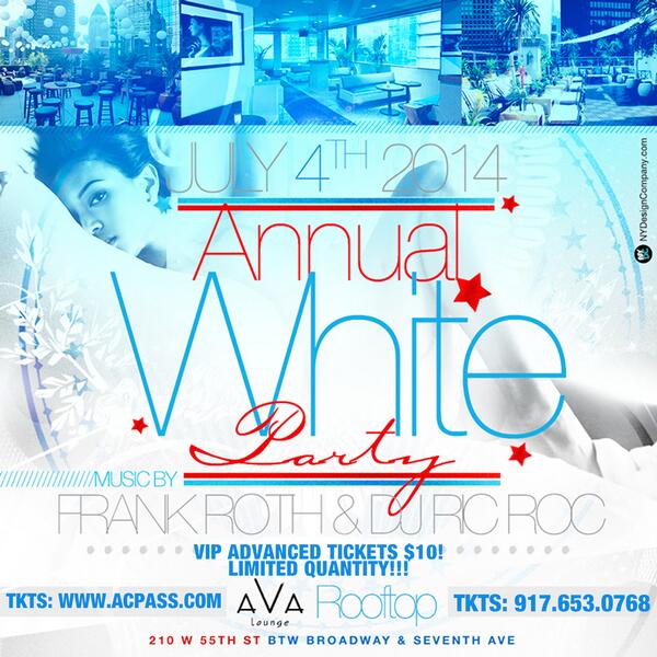 AllInNYC's tweet image. #RT #july4thparty #allwhiteparty #rooftopparty music @djfrankroth @djricroc $10 limited VIP @ avanyc.eventbrite.com
