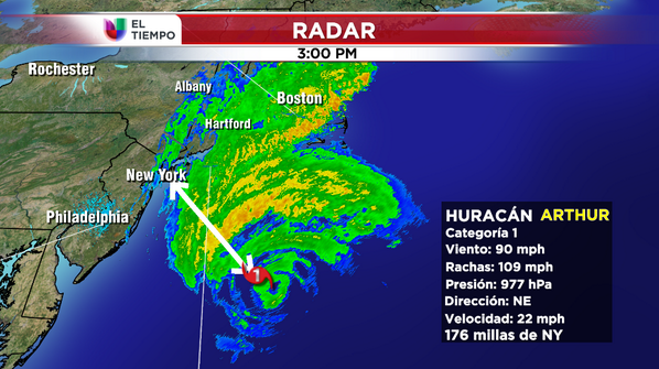 InfoEmerg's tweet photo. #Huracán #Arthur a unas 200 millas de la costa de Nueva York @univisiondallas http://t.co/crSYnUHf2z @amartineztx @PedroCFernandez