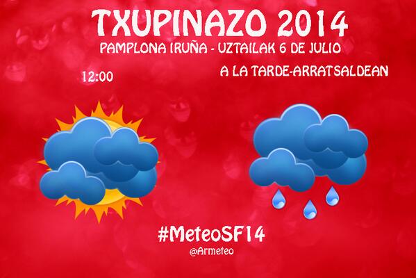 Armeteo's tweet photo. [#MeteoSF14] ACTUALIZACIÓN de la predicción meteorológica para 6 de Julio en Pamplona/Iruña. @postureo_sf @Navarra_Tv http://t.co/HAvVM0HABV