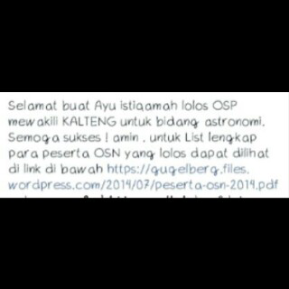PIONCLASS's tweet photo. Pawn, kita harus bangga dan terus support keluarga kita, Ayu Istiqomah yg berhasil lolos OSP mewakili Kalteng ♥♥ http://t.co/npFgUEYqm8