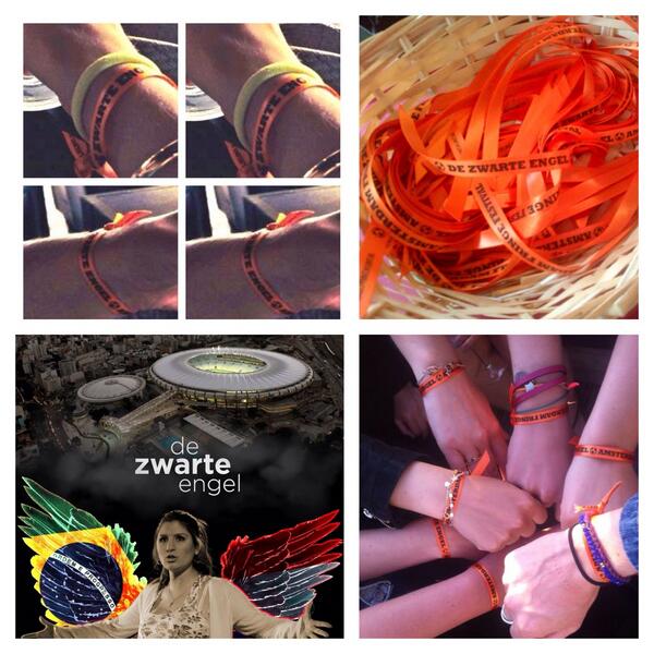 MarcellaWisbrun's tweet photo. #wk2014 @cafethijssen1 @Vondeltuin. Ontzettend dankbaar hoe leuk ze #oranje #geluksbandjes uitdelen. #dezwarteengel http://t.co/oNM3Sw6c4Y