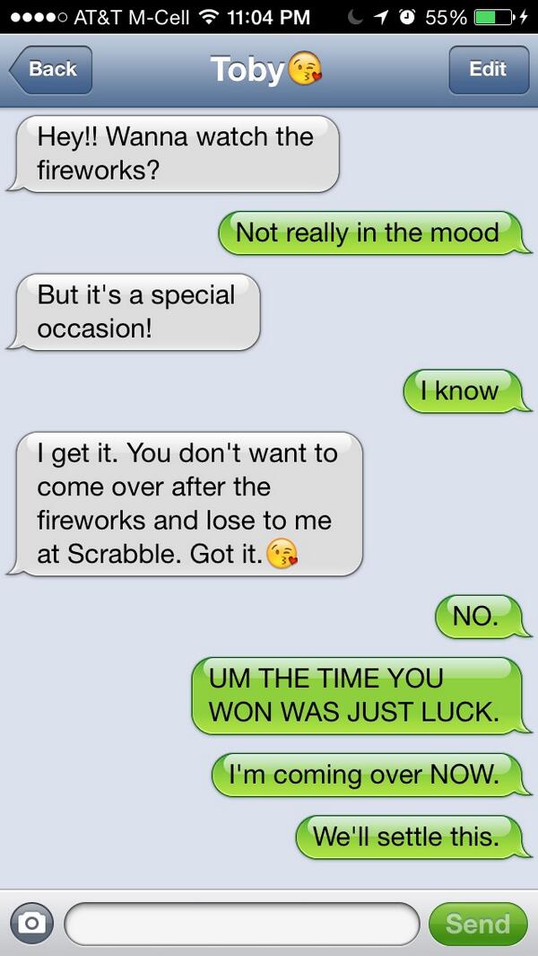 PLLxTexts's tweet photo. Special 4th of July #Spoby conversation! #plltexts. Scrabble, anyone? http://t.co/TuHvo7zpfP