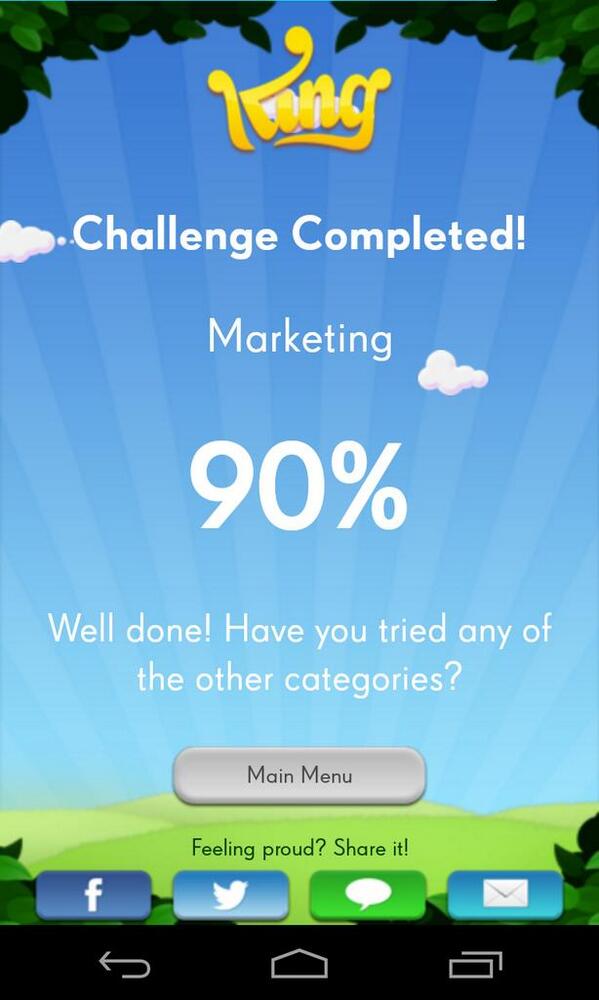 I am the annointed lord of the realm at #KingChallenge. Bow to me. to.king.com/challenge • marketing :)