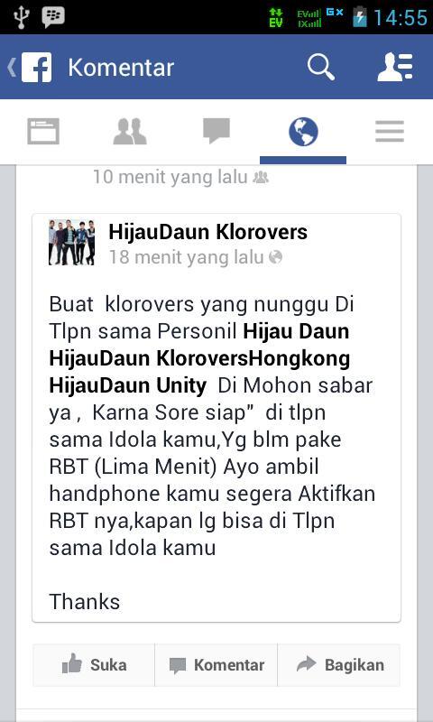 hijaudaunmusik's tweet photo. Cc : @Klorovers_Indo ayo siapa lg yg mau ditlpn sore ini sama idola kalian Pake Dulu RBT Yg Judulnya (Lima Menit) http://t.co/3zzEFD7WyK