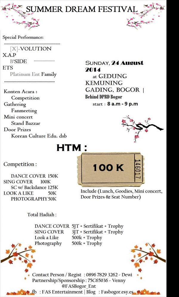 <a href="/offclTSTAR/">T-STAR</a> "Summer Dream Festival" @ Gedung Kemuning Gading Bogor » 24 Agustus 2014 | 08.00-21.00
 #SDFEvent